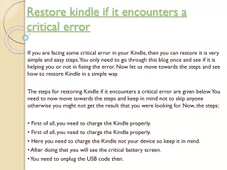 restore kindle if it encounters a critical error