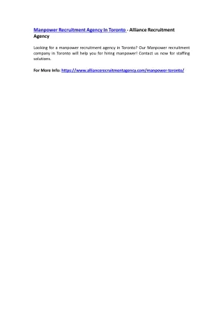 manpower recruitment agency in toronto alliance