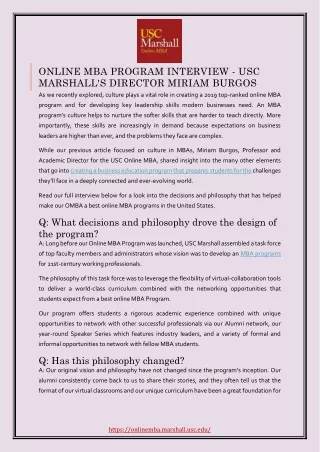 ONLINE MBA PROGRAM INTERVIEW - USC MARSHALL'S DIRECTOR MIRIAM BURGOS