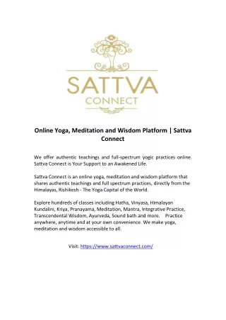 Online Yoga Classes | Sattva Connect