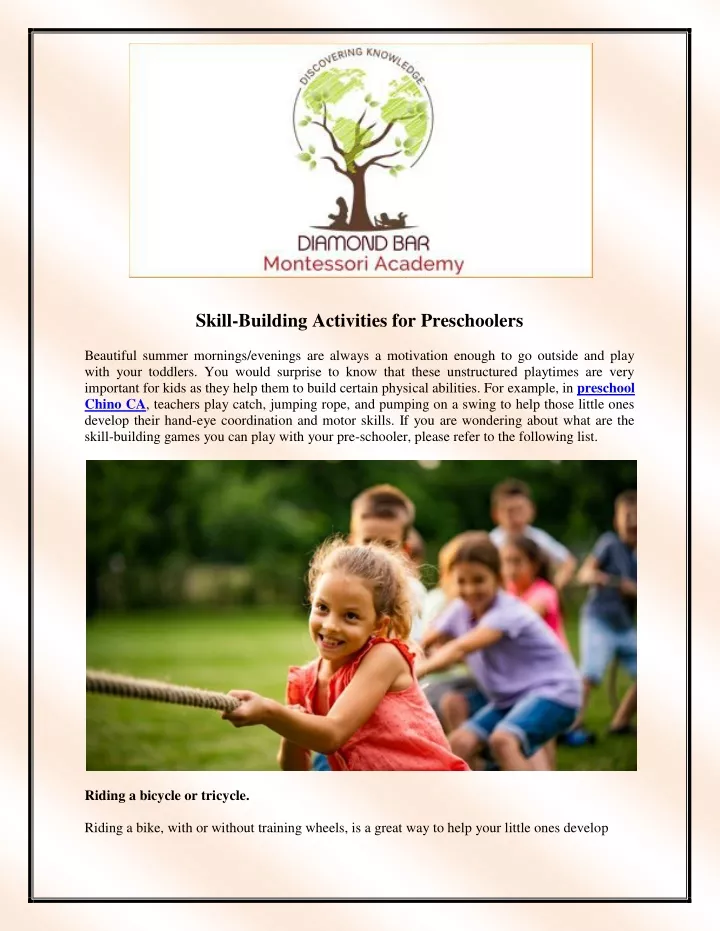 skill building activities for preschoolers