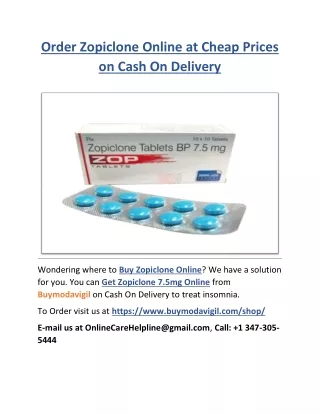 Order Zopiclone Online at Cheap Prices on Cash On Delivery
