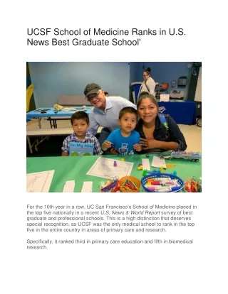 UCSF School of Medicine Ranks in U.S. News Best Graduate School'