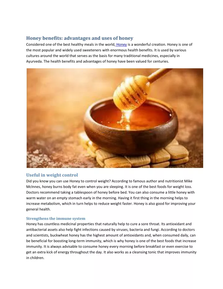 honey benefits advantages and uses of honey
