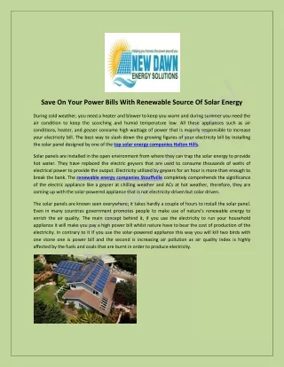 Save On Your Power Bills With Renewable Source Of Solar Energ
