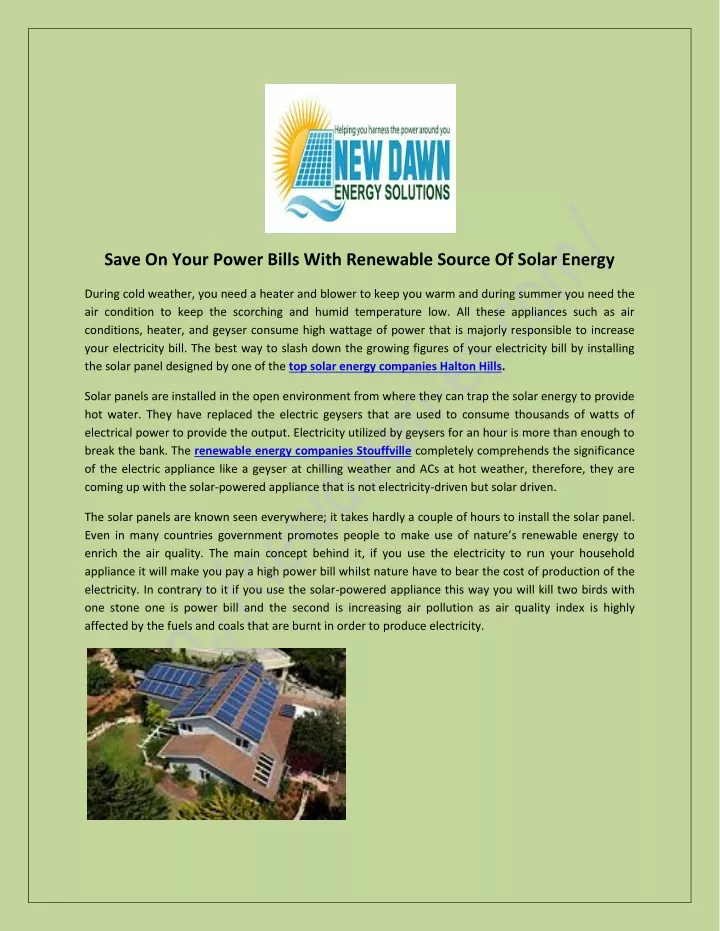 save on your power bills with renewable source