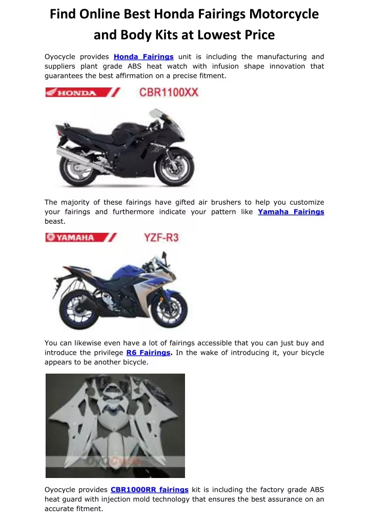 find online best honda fairings motorcycle