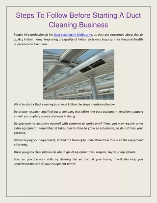 Steps To Follow Before Starting A Duct Cleaning Business