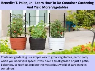 benedict t palen jr learn how to do container gardening and yield more vegetables