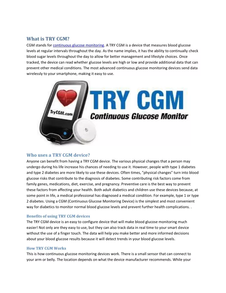 what is try cgm cgm stands for continuous glucose