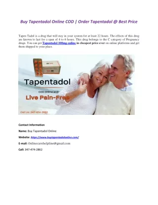 Buy Tapentadol Online COD | Order Tapentadol @ Best Price
