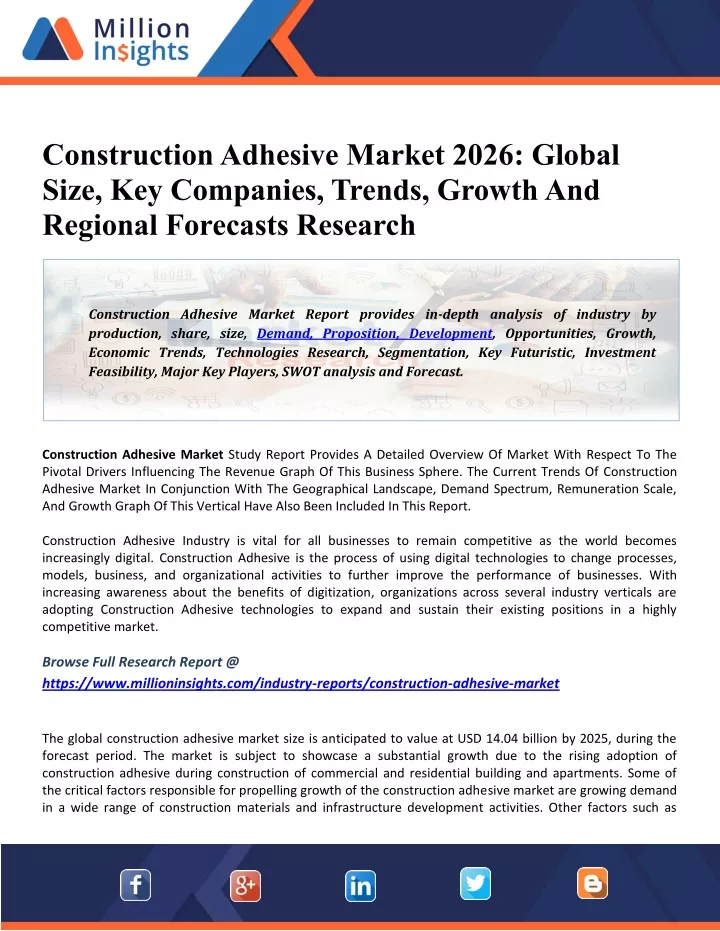 construction adhesive market 2026 global size