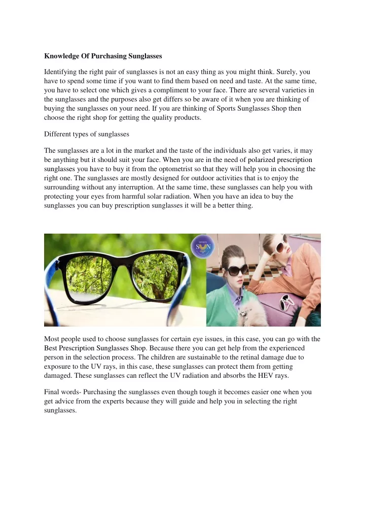 knowledge of purchasing sunglasses