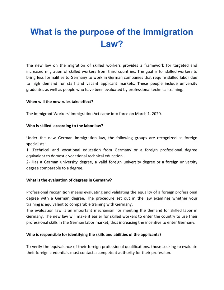 what is the purpose of the immigration law