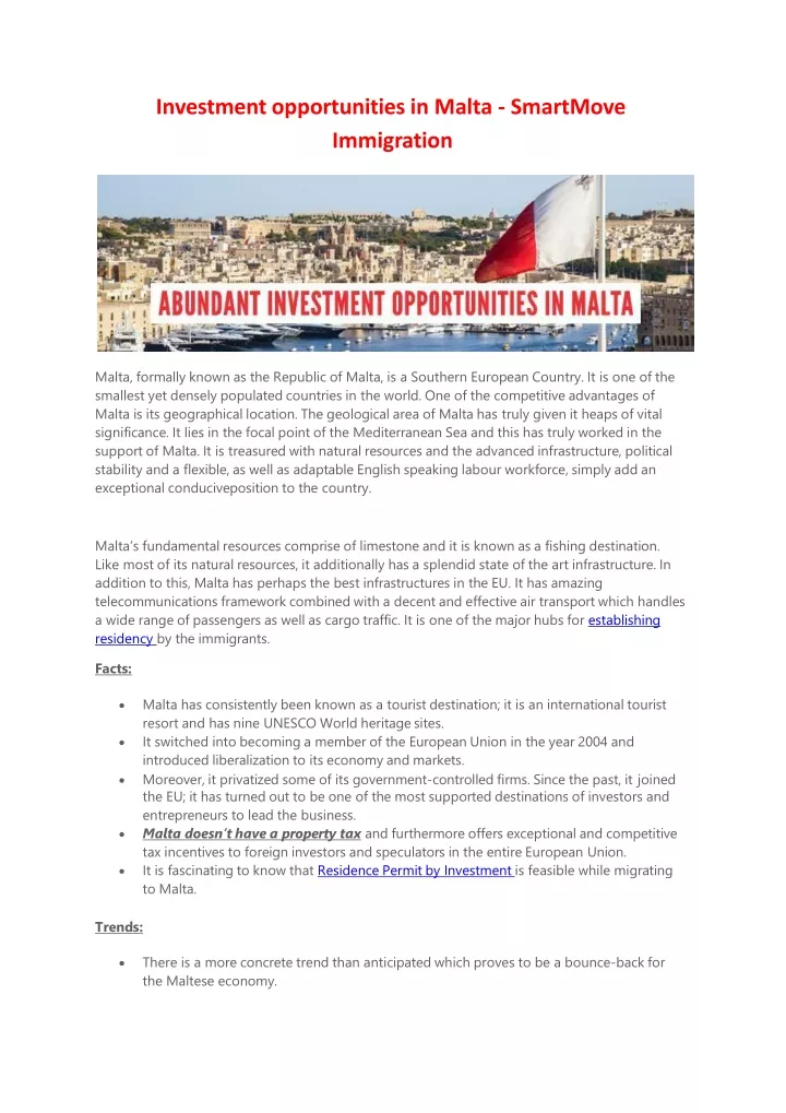 investment opportunities in malta smartmove
