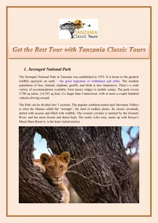 Get the Best Tour with Tanzania Classic Tours
