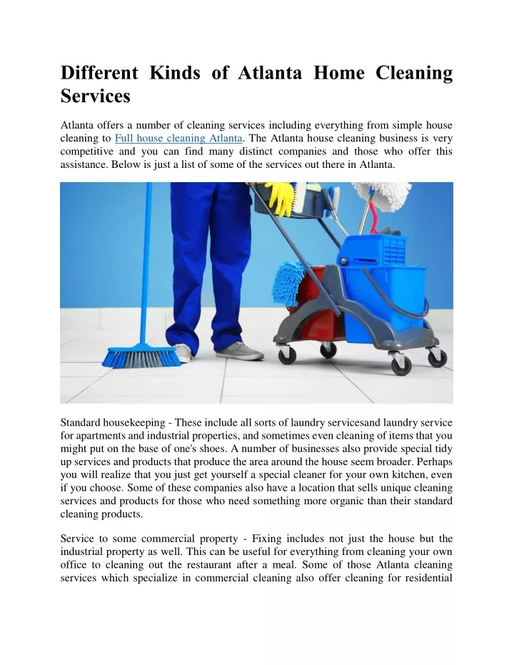 different kinds of atlanta home cleaning services