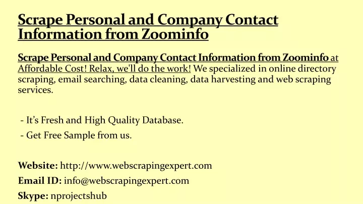scrape personal and company contact information from zoominfo