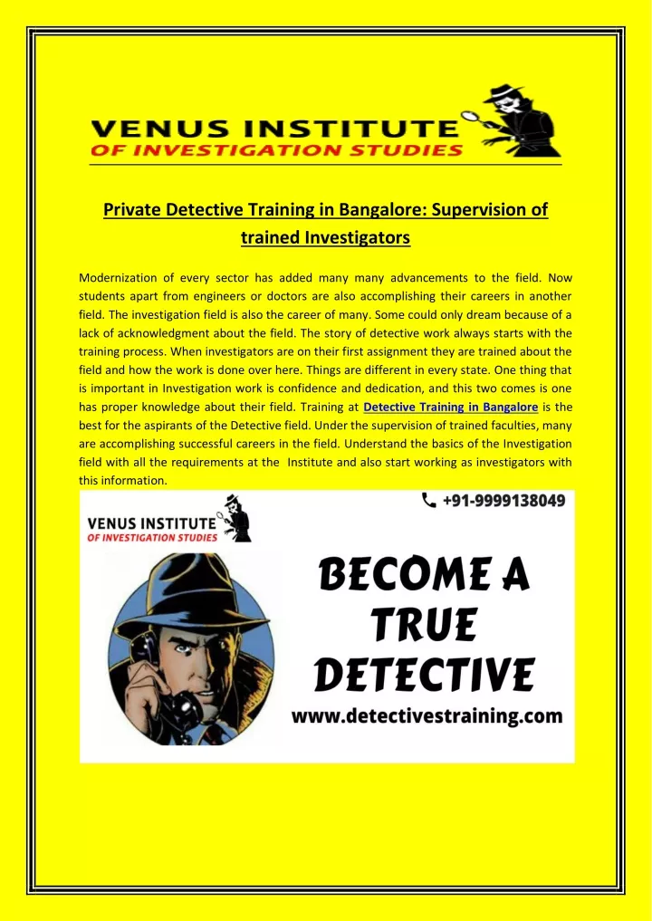 private detective training in bangalore