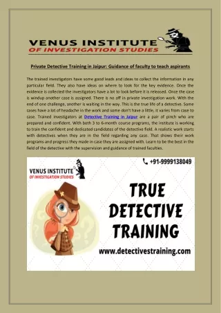 private detective training in jaipur guidance