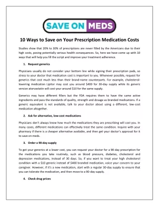 10 Ways to Save on Your Prescription Medication Costs