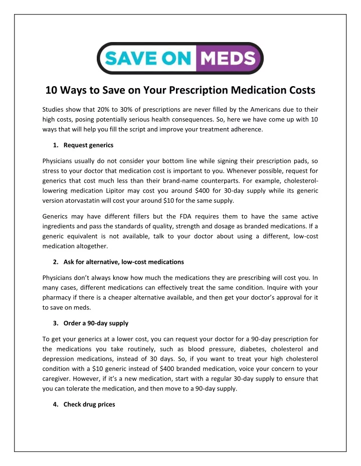 10 ways to save on your prescription medication