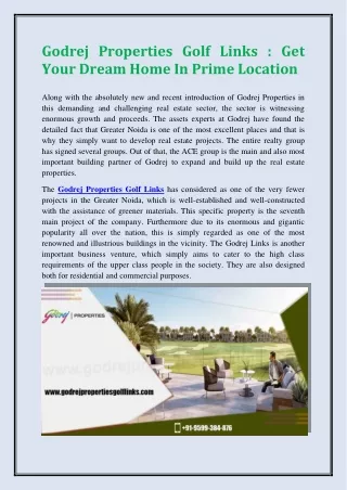 Godrej Properties Golf Links: Get Luxurious Flats In Delhi NCR