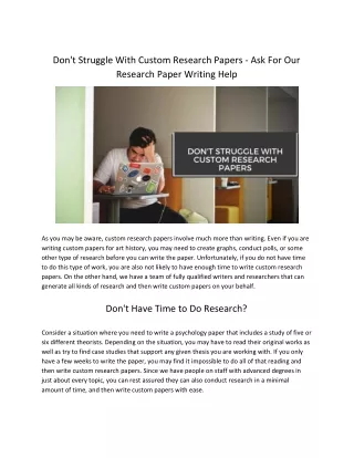 Don't Struggle With Custom Research Papers - Ask For Our Research Paper Writing Help
