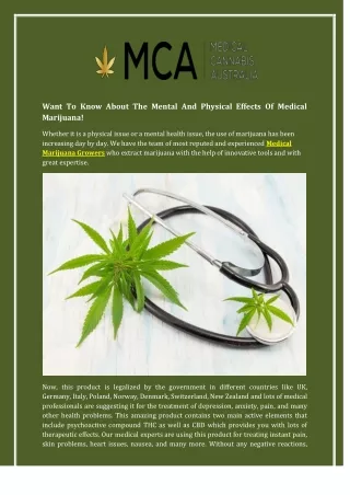 Want To Know About The Mental And Physical Effects Of Medical Marijuana!