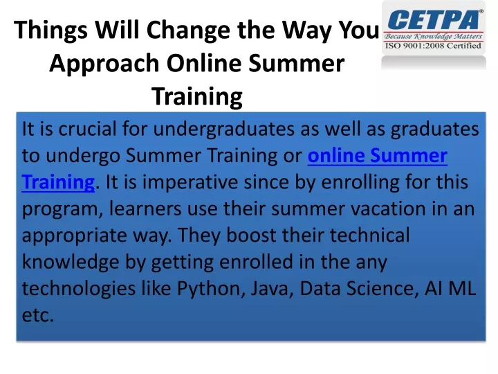 things will change the way you approach online summer training