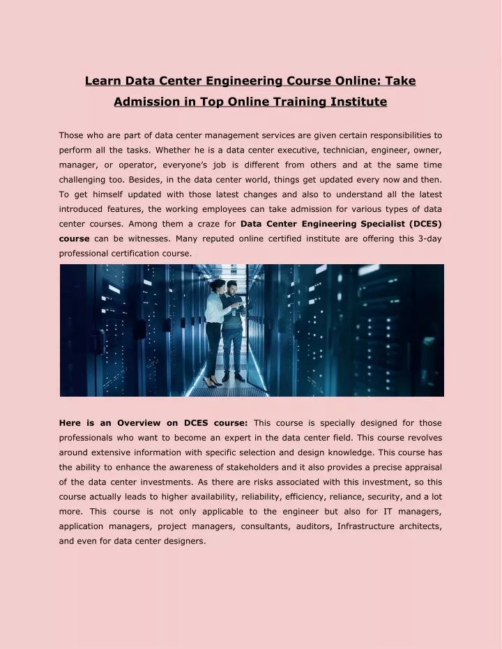 learn data center engineering course online take