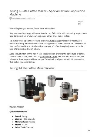 Keurig K-Cafe Coffee Maker – Special Edition Cappuccino Machine