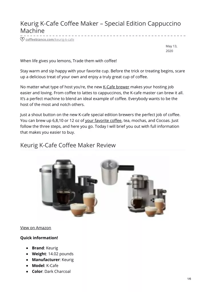 keurig k cafe coffee maker special edition
