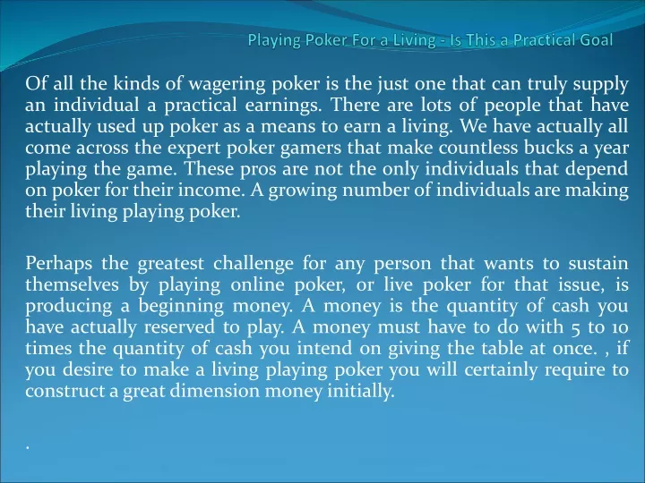 playing poker for a living is this a practical goal