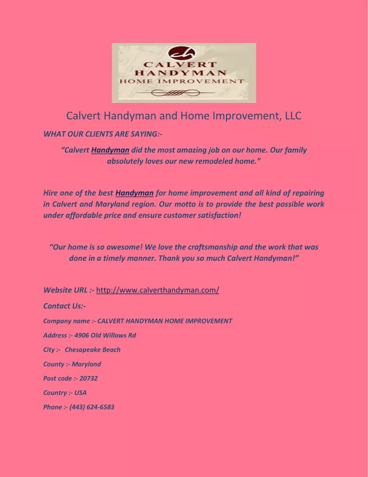 calvert handyman and home improvement llc
