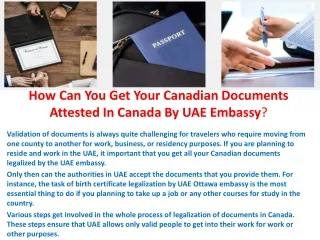 How Can You Get Your Canadian Documents Attested In Canada By UAE Embassy?