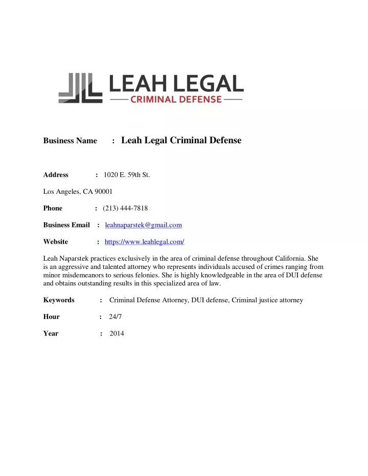 business name leah legal criminal defense