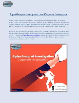 Alpha Group of Investigation offer Corporate Investigation