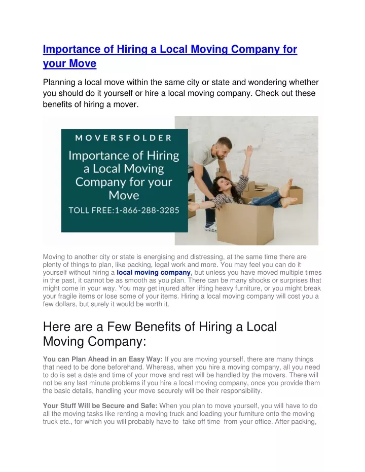 importance of hiring a local moving company