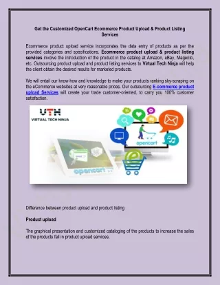 Get the Customized OpenCart Ecommerce Product Upload & Product Listing Services