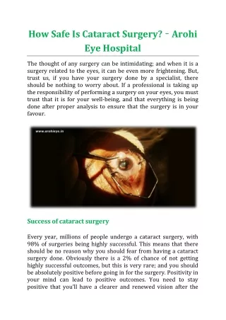 How Safe Is Cataract Surgery? - Arohi Eye Hospital
