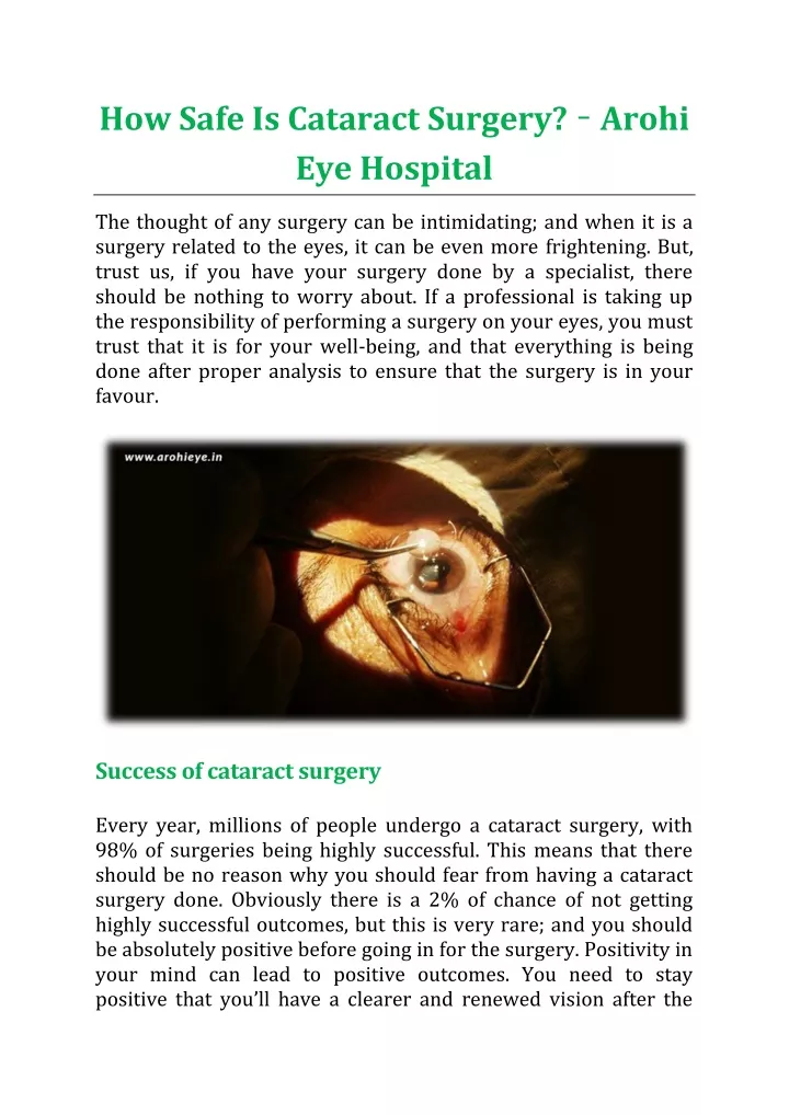 how safe is cataract surgery arohi eye hospital