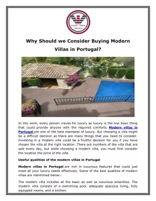 Why Should we Consider Buying Modern Villas in Portugal?