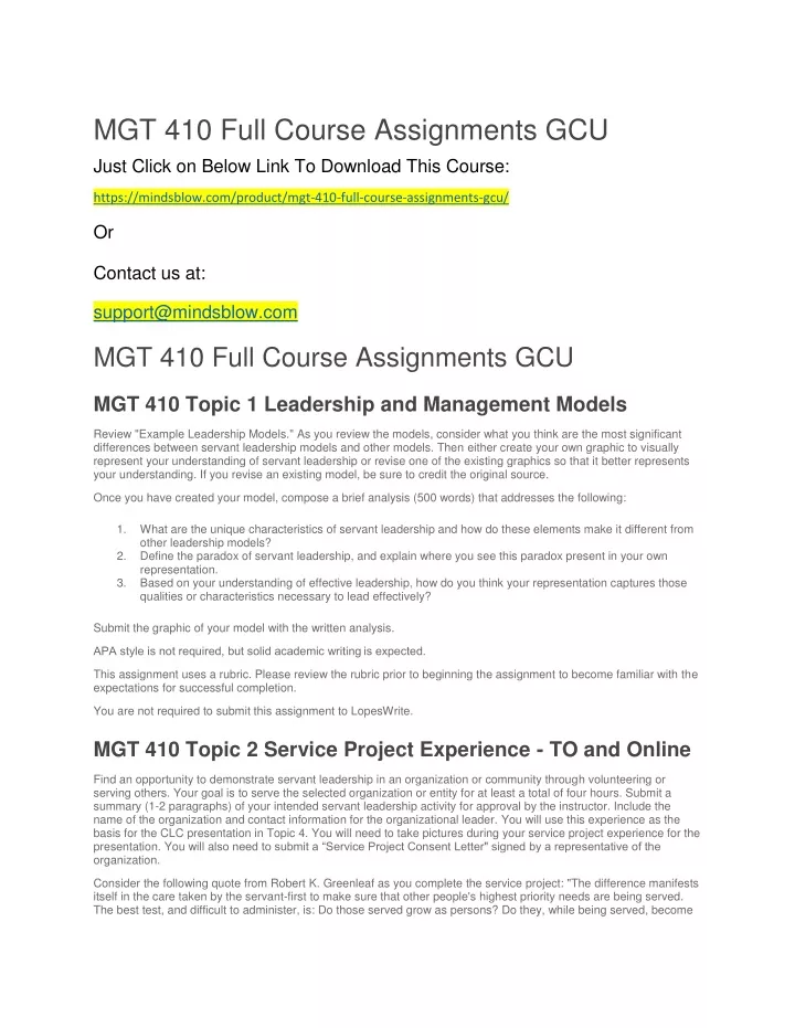 mgt 410 full course assignments gcu just click