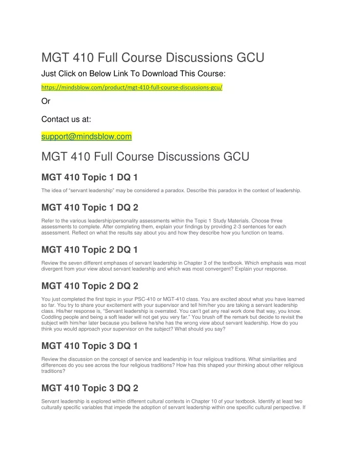 mgt 410 full course discussions gcu just click