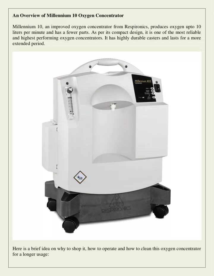 an overview of millennium 10 oxygen concentrator
