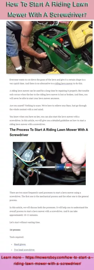 How To Start A Riding Lawn Mower With A Screwdriver?
