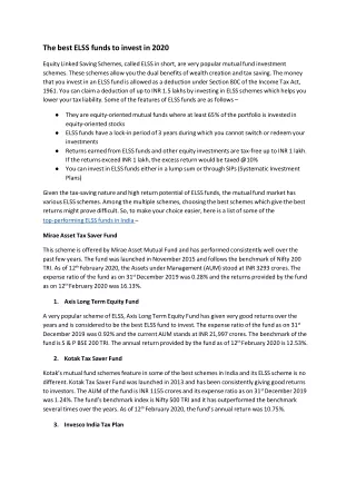 the best elss funds to invest in 2020 equity