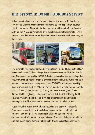 Bus System in Dubai | UBR Bus Service