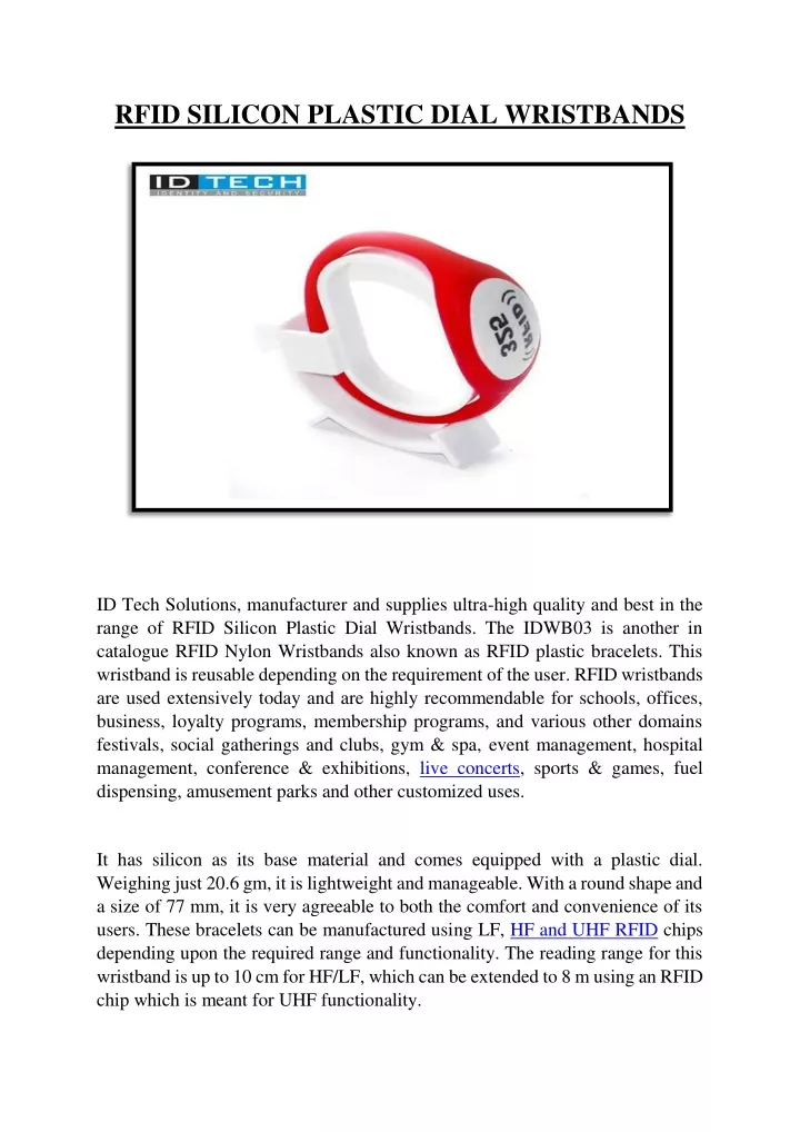rfid silicon plastic dial wristbands